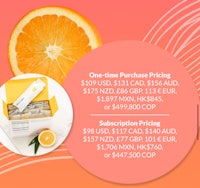 a box with orange slices and a one time purchase price